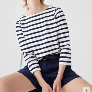 J. CREW Stripe Boatneck Sweater Top Navy/White